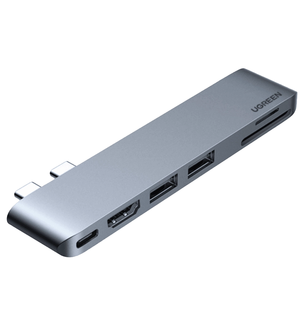 Хаб UGREEN CM380 Dual USB-C To HDMI+2xUSB 3.0 A+TF/SD+USB-C Female Converter Space Gray (80856)