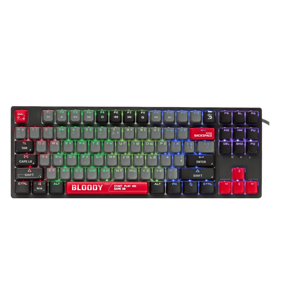 Механическая игровая клавиатура Bloody S87 (Energy Red), красные свитчи, RGB подсветка клавиш, USB