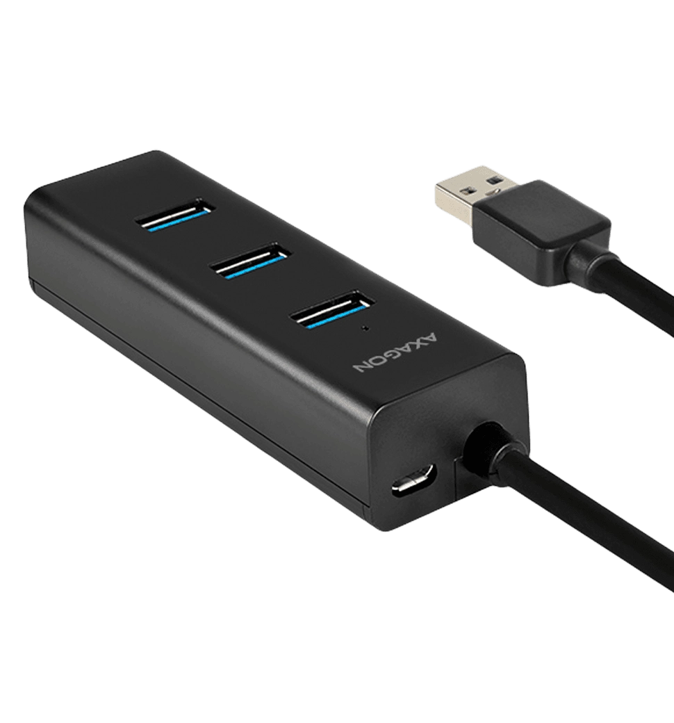 Хаб AXAGON HUE-S2BP USB3.0 CHARGING hub, 1.2м кабель, MicroUSB зарядка, Чорний