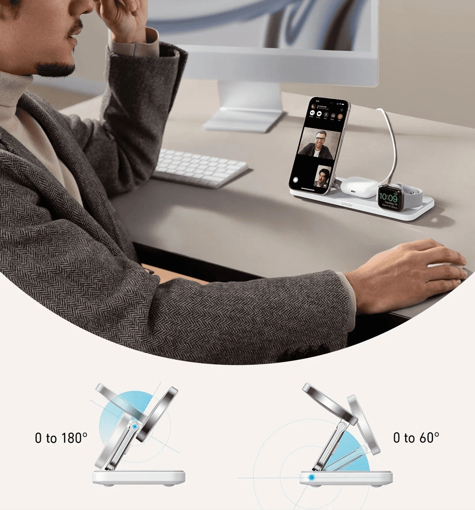 Бездротова зарядна станція ANKER MagGo Wireless Charging Station 15W 3-in-1 Pad (Білий)