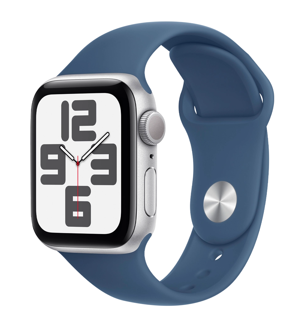 Apple Watch SE 2 2024 40mm Silver Aluminium Case with Denim Sport Band S/M (MXEC3)