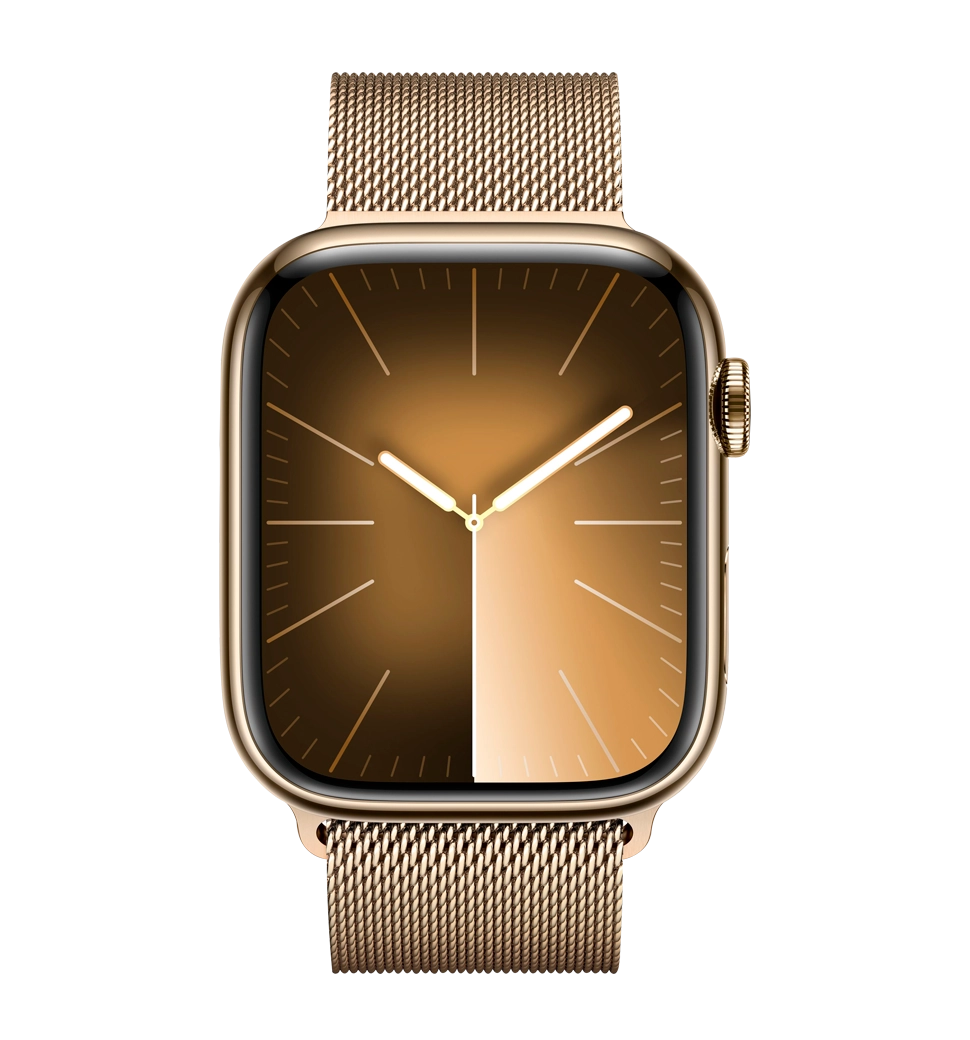 Apple Watch Series 9 45mm GPS + Cellular Gold Stainless Steel Case with Gold Milanese Loop (MRMU3)