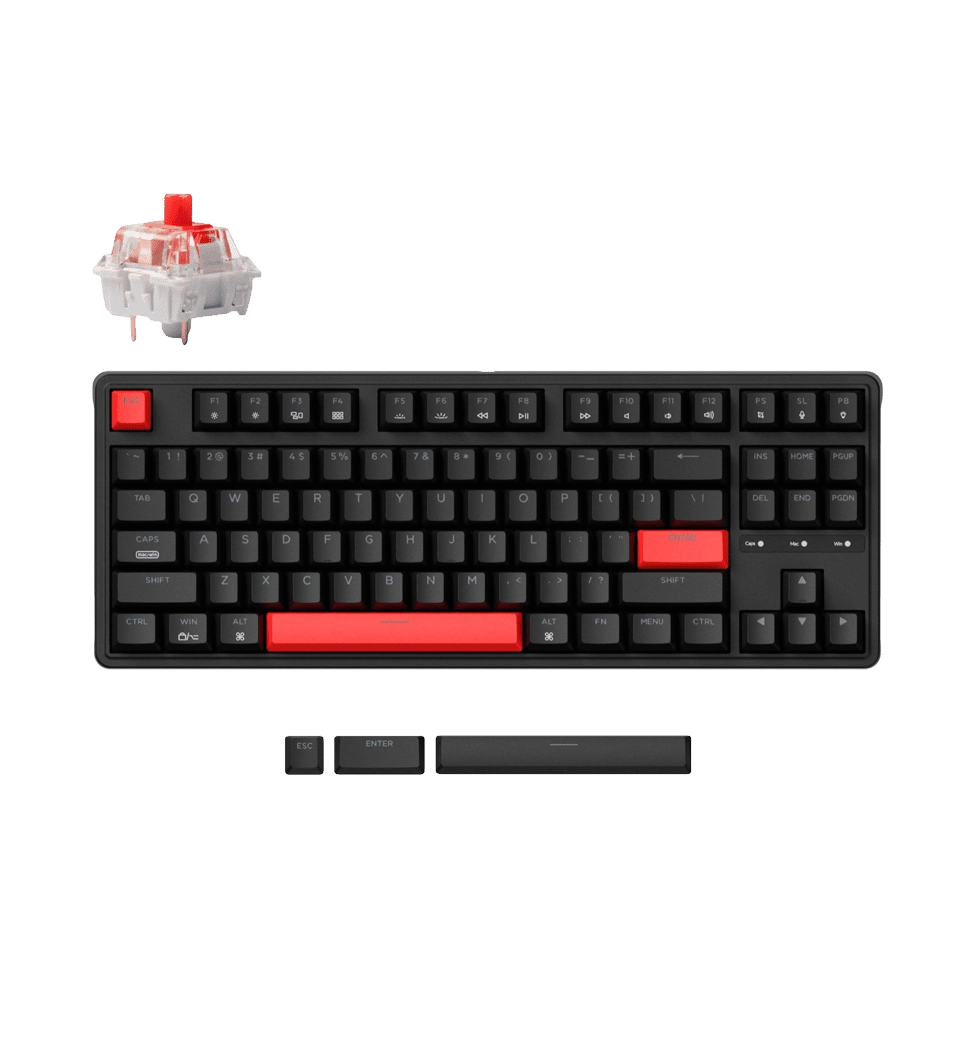 Клавиатура механическая Keychron C3 Pro 87Key, K pro Red, USB-A, QMK, Hot-swap, EN/UKR, RGB, чорний