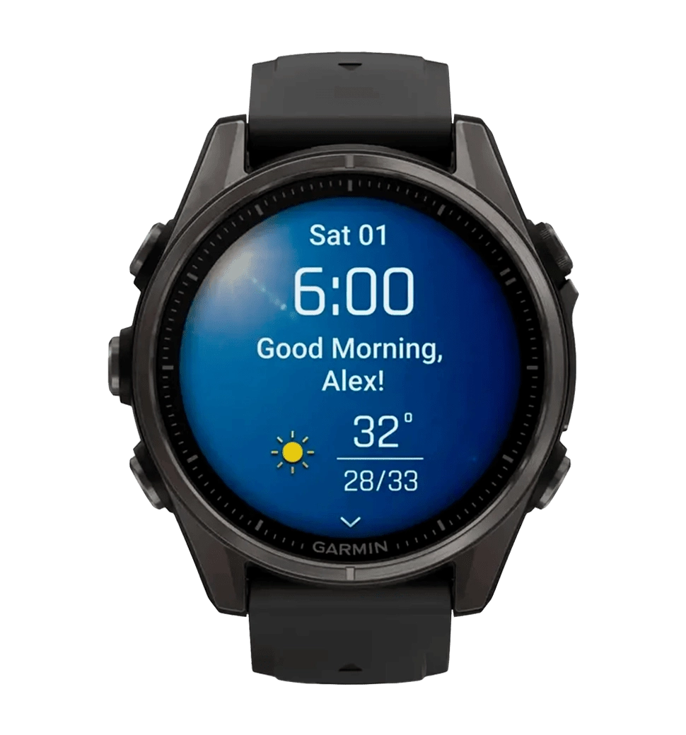 Спортивний годинник Garmin Fenix 8 43mm AMOLED Sapphire Carbon Gray DLC Tit. w. Black/Pebble Gray S. Band (010-02903-20/21)