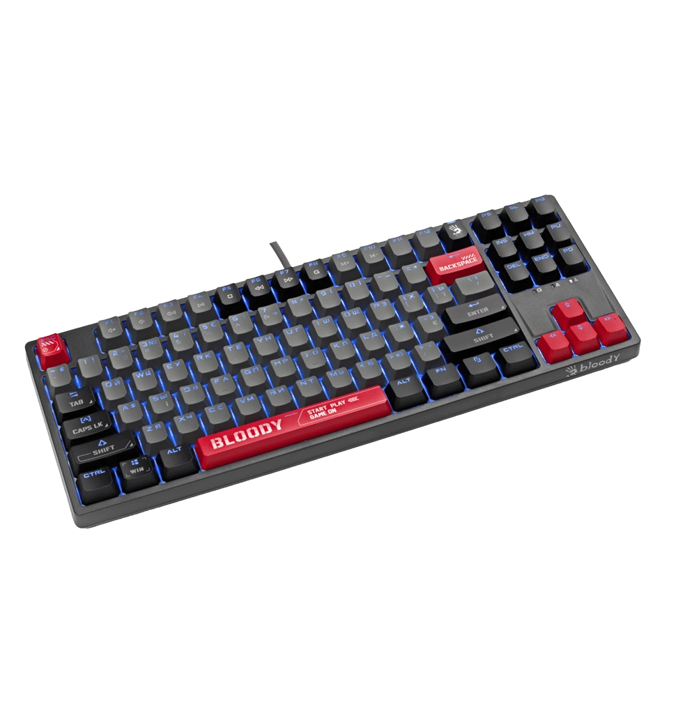 Механическая игровая клавиатура Bloody S87 (Energy Red), красные свитчи, RGB подсветка клавиш, USB