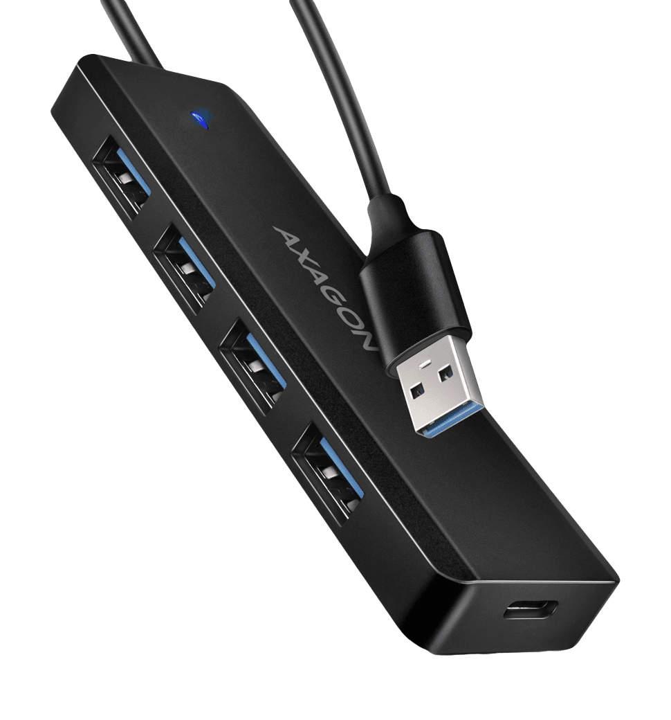 Хаб AXAGON HUE-C1A USB-A 5Гбіт/с TRAVEL hub, 20см Type-A, Чорний