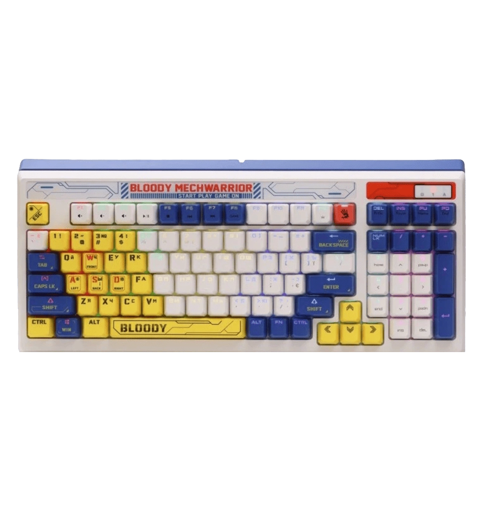 Механическая игровая клавиатура Bloody B950 (Warrior Blue), белая, RGB подсветка клавиш, USB