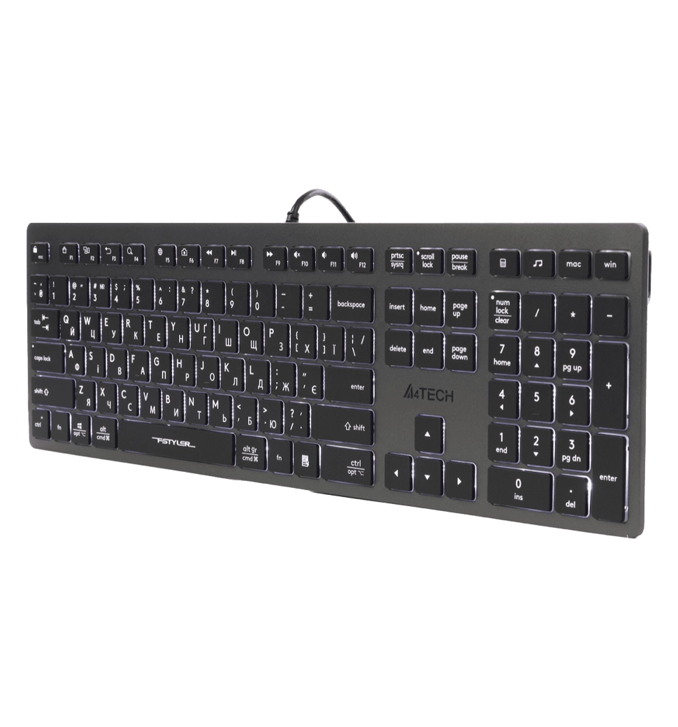 Клавіатура A4-Tech Fstyler FX60H, сірий колір, USB, біле підсвічування