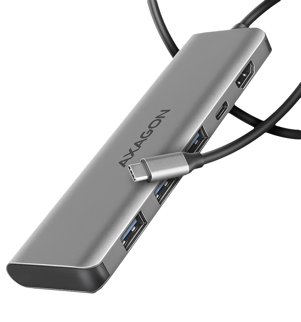 Хаб концентратор AXAGON HMC-5H USB-C 5Гбіт/с 5in1 hub, Сірий