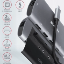 Хаб концентратор AXAGON HMC-6M2 SuperSpeed USB-C COMBO 6in1 hub, Сірий