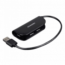 Хаб AXAGON HUE-X4B USB READY hub, USB-A кабель 20см, Чорний