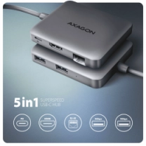 Хаб концентратор AXAGON HMC-5HL USB-C 5Гбіт/с SuperSpeed 5in1 hub, Сірий