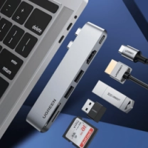 Хаб UGREEN CM380 Dual USB-C To HDMI+2xUSB 3.0 A+TF/SD+USB-C Female Converter Space Gray (80856)