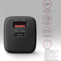 Сетевое зарядное устройство AXAGON ACU-PQ20, QC3.0/AFC/FCP + PD type-C, 20W, Черный
