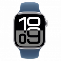 Apple Watch Series 10 46mm Silver Aluminum Case with Denim Sport Band - S/M (MWWL3)