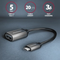Адаптер AXAGON RUCM-AFAC USB-C-USB-A кабель 20см, Сірий