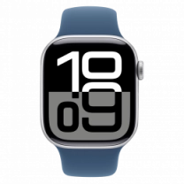 Apple Watch Series 10 46mm Silver Aluminum Case with Denim Sport Band - M/L (MWWM3)
