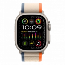 Apple Watch Ultra 2 49mm Natural Titanium Case with Orange/Beige Trail Loop - S/M (MRF13)
