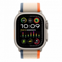 Apple Watch Ultra 2 49mm Titanium Case with Orange/Beige Trail Loop - S/M (MRF13)