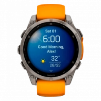 Спортивний годинник Garmin Fenix 8 47mm AMOLED Sapphire Titanium w. Spark Orange/Graphite Silicone Band (010-02904-10/11) UA
