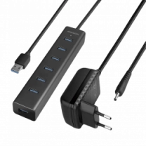 Хаб AXAGON HUE-SA7BP USB3.0 CHARGING hub, USB-A кабель 40см, Черный