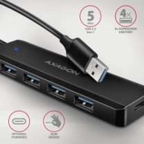 Хаб AXAGON HUE-C1A USB-A 5Гбіт/с TRAVEL hub, 20см Type-A, Чорний