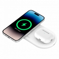 Зарядний пристрій бездротовий Belkin 2в1 15Вт Pad Qi2, білий