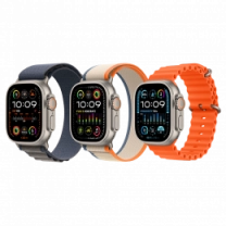 Apple Watch Ultra 2 49mm Natural Titanium Case with Orange/Beige Trail Loop - S/M (MRF13)