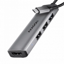 Хаб концентратор AXAGON HMC-H3A USB-C 5Гбіт/с STARTER 4in1 hub, Сірий