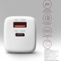 Сетевое зарядное устройство AXAGON ACU-PQ20W, QC3.0/AFC/FCP + PD type-C, 20W, Белый