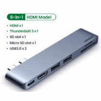 Хаб UGREEN CM380 Dual USB-C To HDMI+2xUSB 3.0 A+TF/SD+USB-C Female Converter Space Gray (80856)