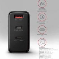 Сетевое зарядное устройство AXAGON ACU-DPQ100, 3x port (USB + dual USB-C), PD3.0/QC4+/PPS/Apple, 100