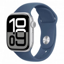 Apple Watch Series 10 42mm Silver Aluminum Case with Denim Sport Band - S/M (MWWA3)