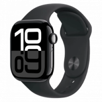 Apple Watch Series 10 GPS + Cellular 46mm Jet Black Aluminum Case with Black Sport Band M/L (MWY43)
