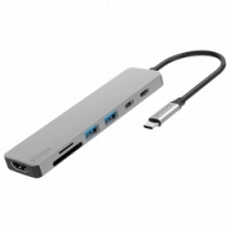 Type-C-Хаб Proove Iron Link 7 in 1 (2*Type-C + 2*USB3.0 + HDMI + SD/TF) (silver)