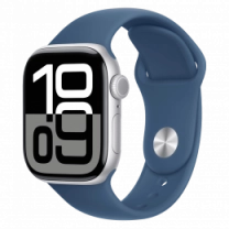 Apple Watch Series 10 46mm Silver Aluminum Case with Denim Sport Band - S/M (MWWL3)