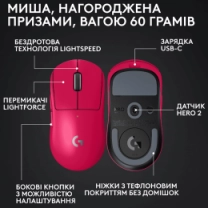 Миша LOGITECH G PRO X SUPERLIGHT 2 LIGHTSPEED Gaming, Magenta (910-006797)