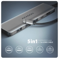 Хаб концентратор AXAGON HMC-5H USB-C 5Гбіт/с 5in1 hub, Сірий