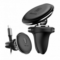 Автодержатель Baseus Magnetic Air Vent Car Mount Holder With Cable Clip Black (SUGX-A01)
