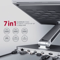 Підставка для ноутбуків AXAGON HMC-STND USB-C 5Гбіт/с алюмінієва підставка - HUB 7in1