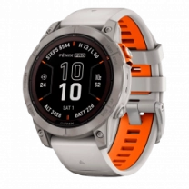 Смарт-часы Garmin Fenix 7 Pro Sapphire Solar Titanium w. Fog Gray/Ember O. Band (010-02777-20/21) UA