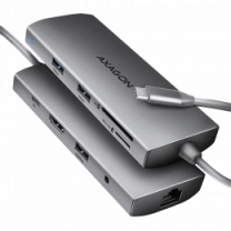 Хаб концентратор AXAGON HMC-8HLSA USB-C 5Гбіт/с 9in1 hub, Сірий