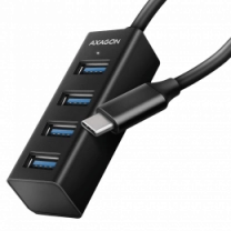 Хаб AXAGON HUE-M1C SuperSpeed USB-C MINI hub, USB-C кабель 20см, Чорний