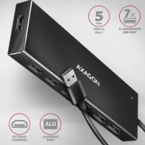 Хаб AXAGON HUE-F7A SuperSpeed USB-A FLAT hub, 1м USB-A , Чорний