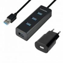 Хаб AXAGON HUE-S2BP USB3.0 CHARGING hub, 1.2м кабель, MicroUSB зарядка, Черный