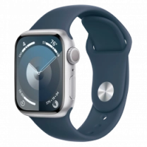 Apple Watch Series 9 45mm Silver Aluminum Case with Storm Blue Sport Band M/L (MR9E3)