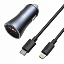 АЗП Baseus USB+USB-C Golden Contactor Pro 40W with Type-C to Lightng Cable Dark Gray (TZCCJD-B0G)