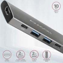 Хаб концентратор AXAGON HMC-5G2 USB-C 10Гбіт/с SPEEDSTER 5in1 hub (rev2.0), Сірий