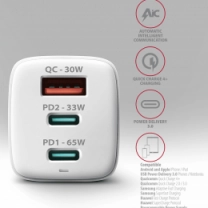 Сетевое зарядное устройство AXAGON ACU-DPQ65W, 3x порт (USB + dual USB-C), PD3.0/QC4+/PPS/Apple, 65W