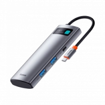 USB-Хаб Baseus Metal Gleam Series 7-in-1 (2xUSB3.0 + 4KHD  + Type-C + Type-C PD+ TF + SD) (gray)